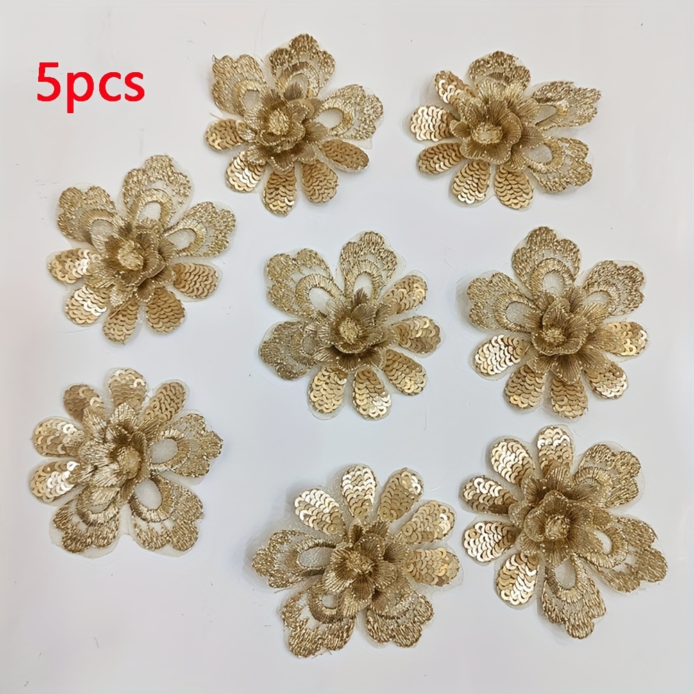 TEMU 5pcs 3d Embroidery Patches - Large 3d Flower With Bead-sheet Lace, Suitable For , Hats, Decoration - 5.5cm/2.17in () - 5pcs Pack