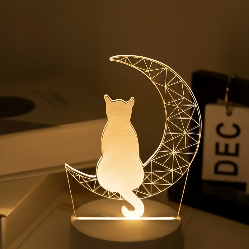 

Modern 3d Cat On Moon Night Light, Usb Powered Plastic Tabletop Lamp With Cord, Switch Control Uplight For Home Decor, Living Room, Various Settings, No Battery Needed