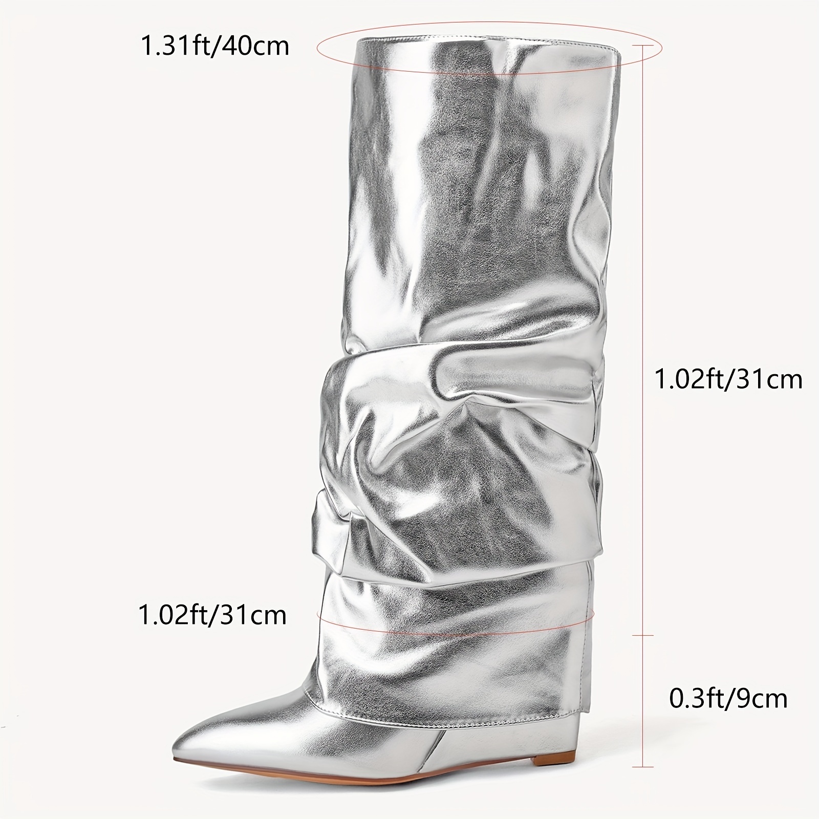 womens elegant slouchy boots knee high fashion booties with pointed toe hidden wedge comfort boots