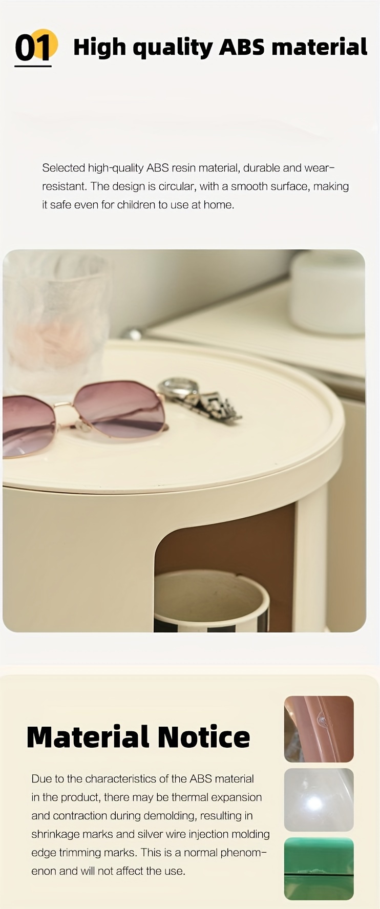 1pc round bedside cabinet multi layer storage unit in white drawer type home organizer for bedroom living room kitchen modern   storage drawer units details 2