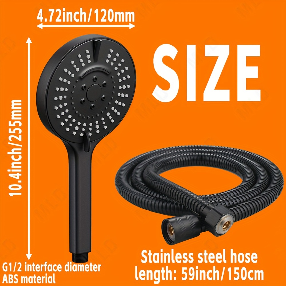 Image of 1 Set High Pressure 7-mode Handheld Shower Head, Anti-clog Nozzles, Matte Black Look, Built-in To , Tub And Pets, Extra Long 59 Inch Hose, Handshower Kit