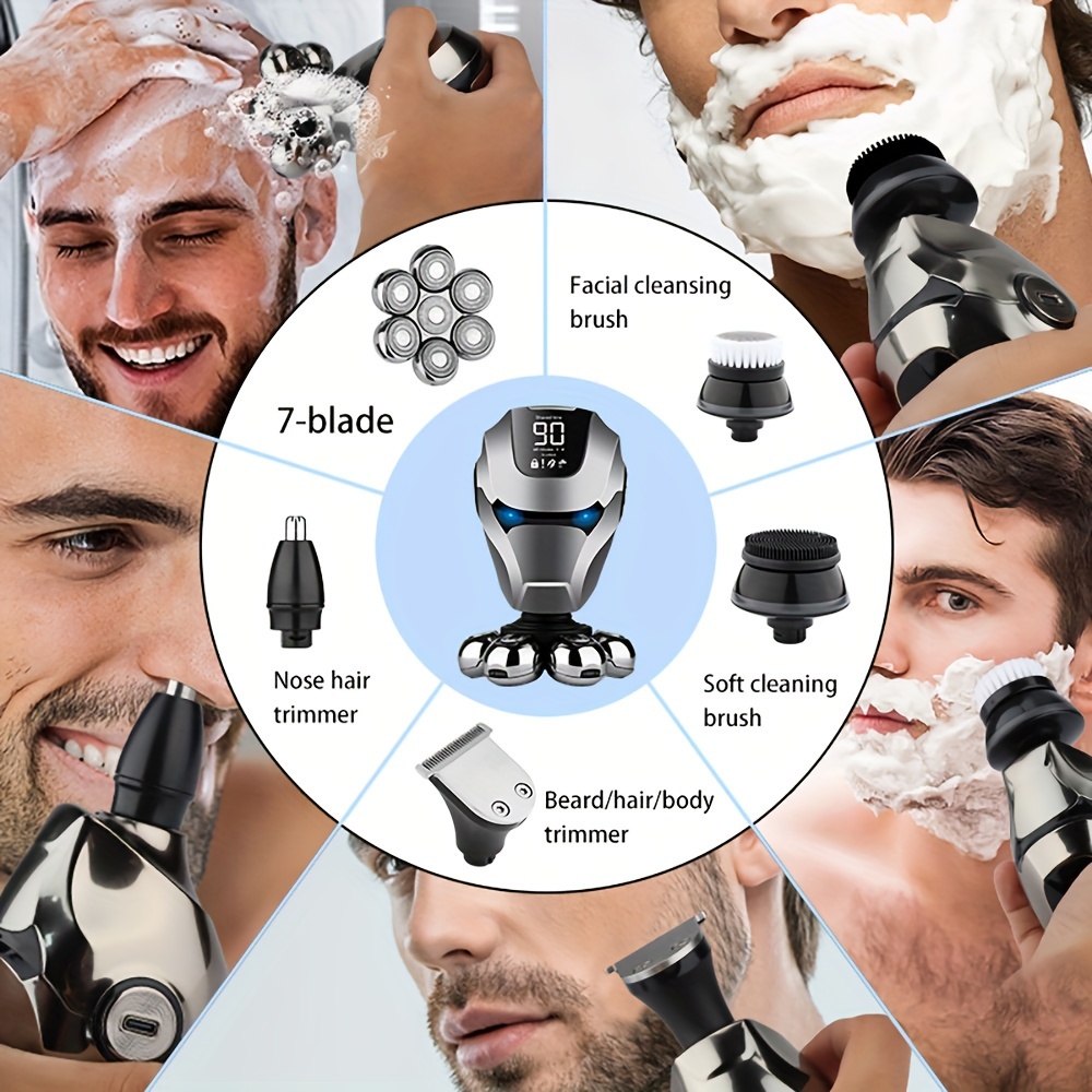 7D Head Shavers Designed for Bald Men, Featuring an Anti-Pinch Electric Razor, a 5-In-1 Grooming Kit That Includes a Nose Hair Trimmer And Beard Trimmer, Rechargeable Electric Shavers, Perfect for Holiday Or Father'S Day Gifts.