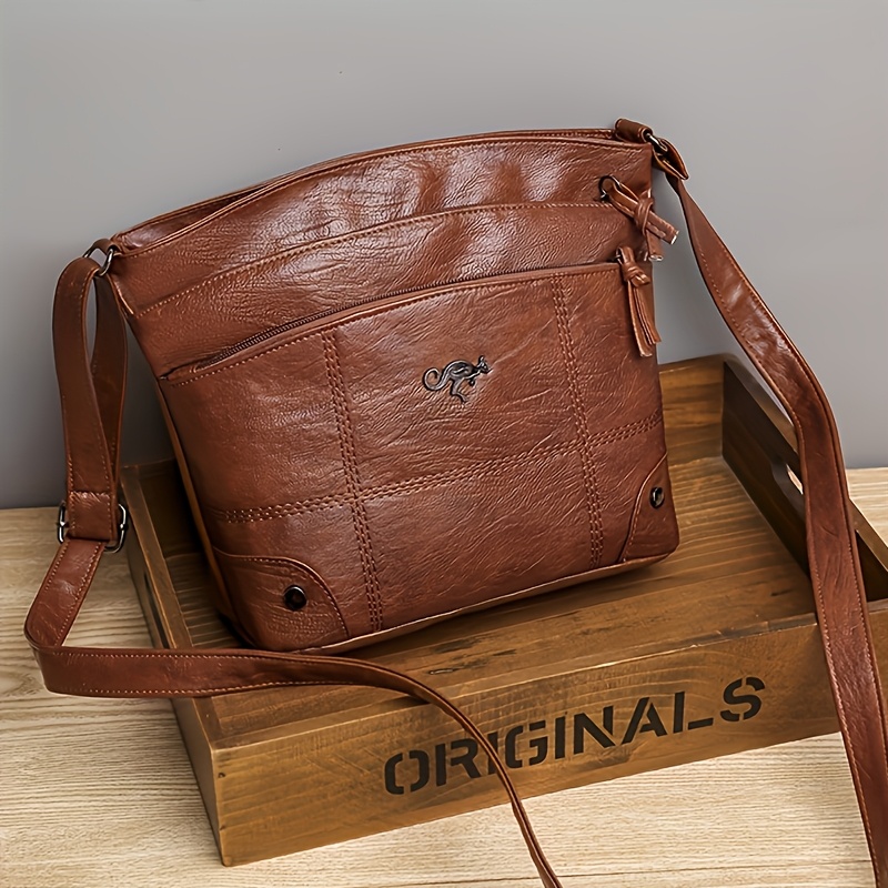 TEMU Special New Women's Vintage Bag, A Stylish And Versatile Crossbody Bag. Large Capacity Multi-compartment Quilted Pattern Solid Color Shoulder