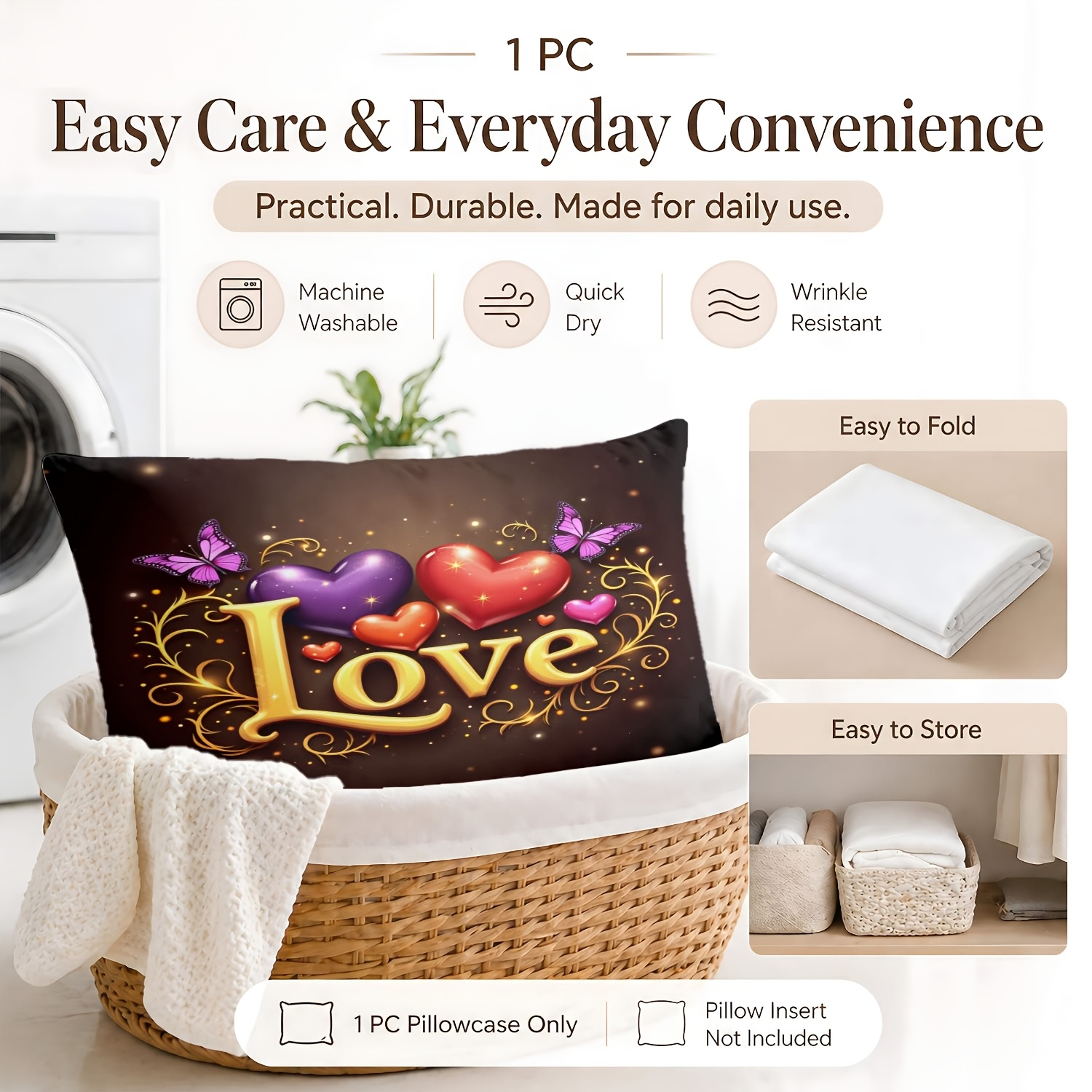 TEMU 1pc Pillowcase (pillow Inserts Not Included) 2d Flat Print Theme Heart Golden Pattern Soft Decorative Pillow Cover For Home Decoration Stylish