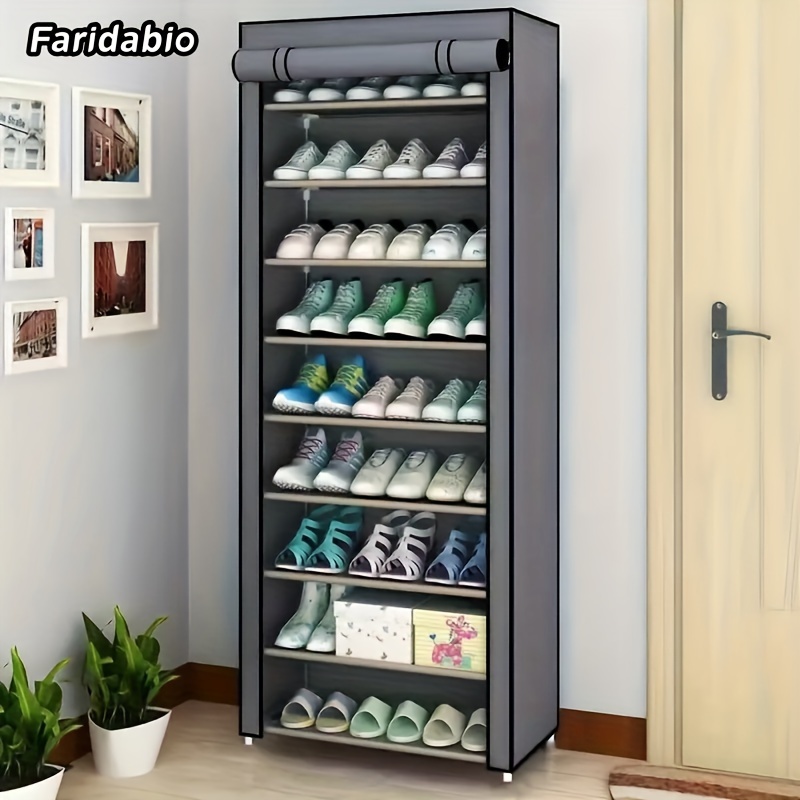 

1pc Faridabio Shoe Rack, Steel Construction With Removable Non-woven Dust Cover, , Space-saving Shoe Organizer For Home And Retail Display