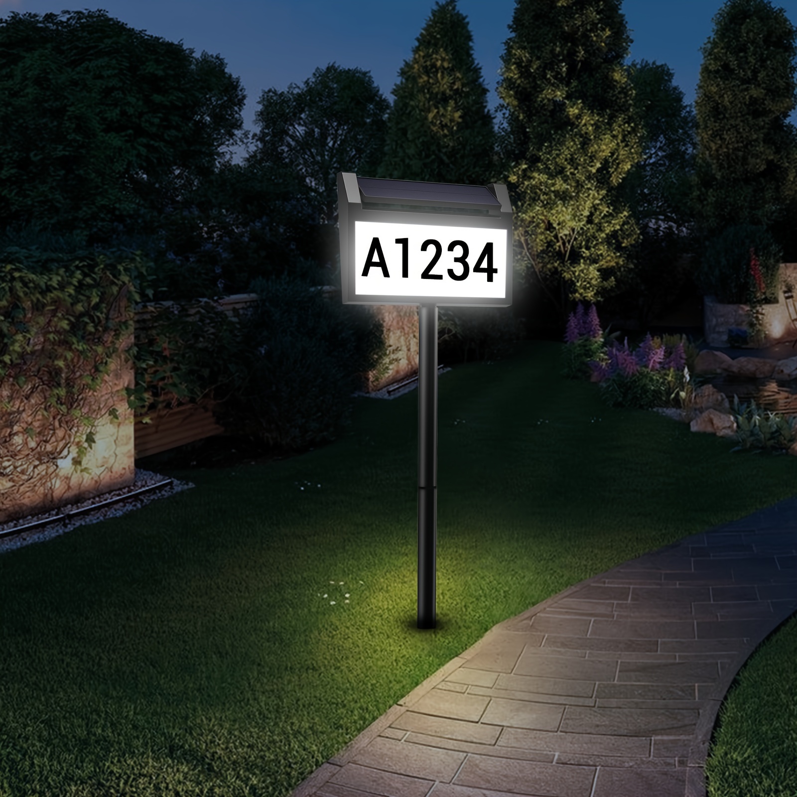 

Solar House Number Sign, Led Illuminated Outdoor Address Plaque With Smart Control, 3-color In 1 Waterproof Solar Powered House Number Light With Stakes For Outside Home, Yard, Street, House