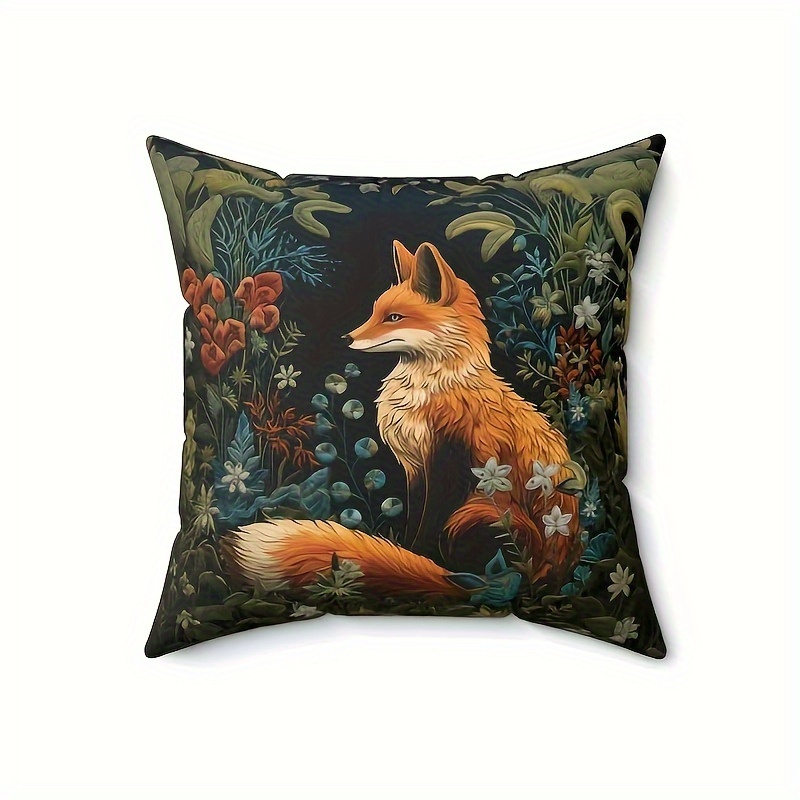 

1pc Short Pillowcases, Fox Pillow Cover, Vintage Pillow Covers, Botanical Pillow Covers Housewarming Gift, For Sofa, Car, Bedroom And Home Decor Excluding Pillow 18x18 Inch