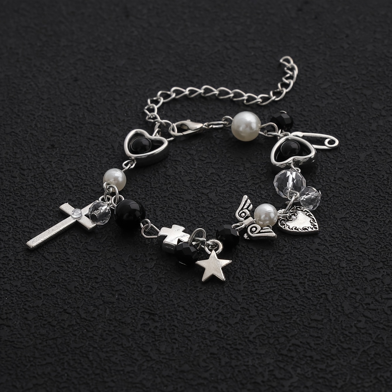 Imitation Pearl Star Wing Cross Pendant Bracelet