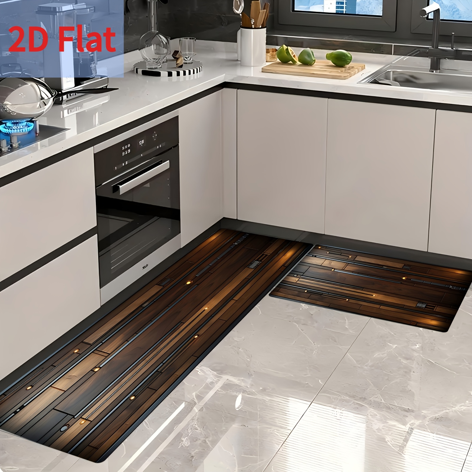 E-shop 2D Flach - 1 Stück Super Saugfähige Küchenmatte mit Gummirücken, Holzmaserung Design, Schnelltrocknend Leicht zu Reinigen. Geeignet für Küche,