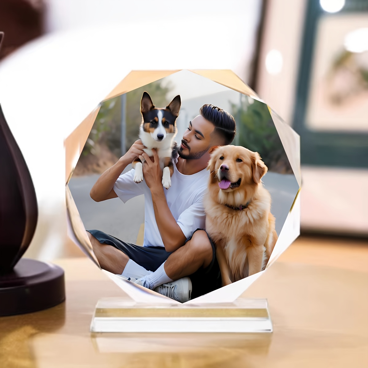 E-shop Individueller Kristall-Fotorahmen - Personalisierte Sechseckige Glas-Kunst für die Heimdekoration, für Schlafzimmer, Wohnzimmer oder Büro -