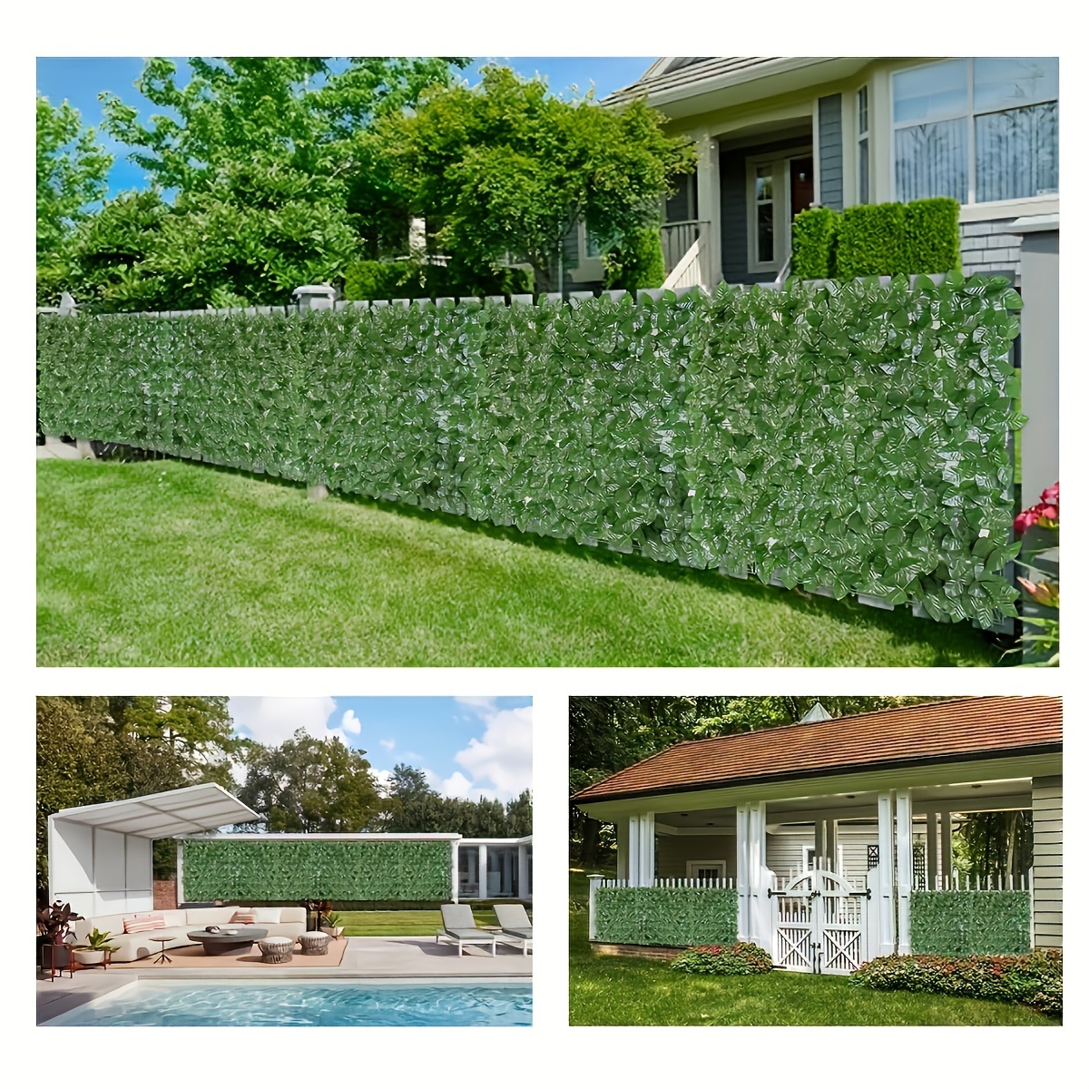 

Artificial Ivy Privacy Fence Screens - 2 Rolls, 9.8ft Each, Dark Green Uv-resistant Faux Hedges For Outdoor Patio, Balcony & Garden Decor