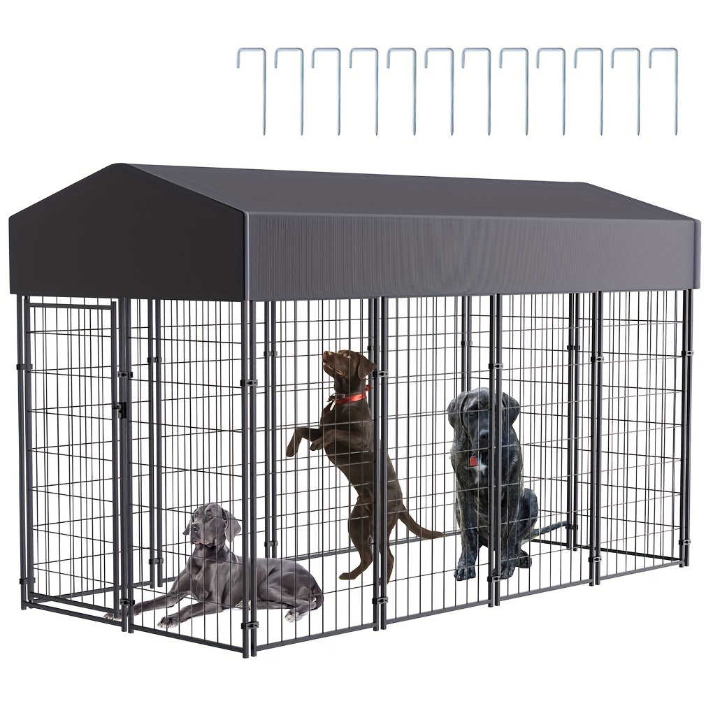 

Large Dog Cage Heavy Duty Metal Dog Kennel Outdoor Indoor With Waterproof Cover S-xl