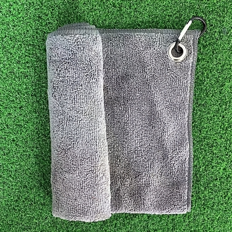 Image of 1pc Super Absorbent Golf Towel With Clip - 40cm X 40cm, Durable Polyester & Nylon Blend, In Gray, Blue, Black - Ideal For Golf Club Cleaning