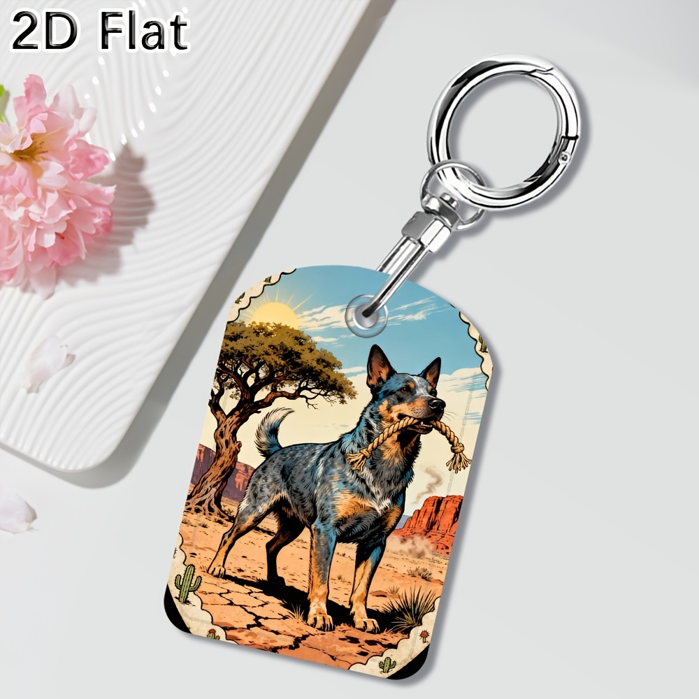 TEMU Cute Keychain Featuring A Desert Scene With An Australian Cattle Dog, Including A Sleeve For A 1pc Access Card