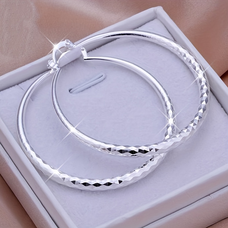 

1pc 925 Silver Plated Large Hoop Earrings, Copper Alloy, For & , With Christmas Gift-ready