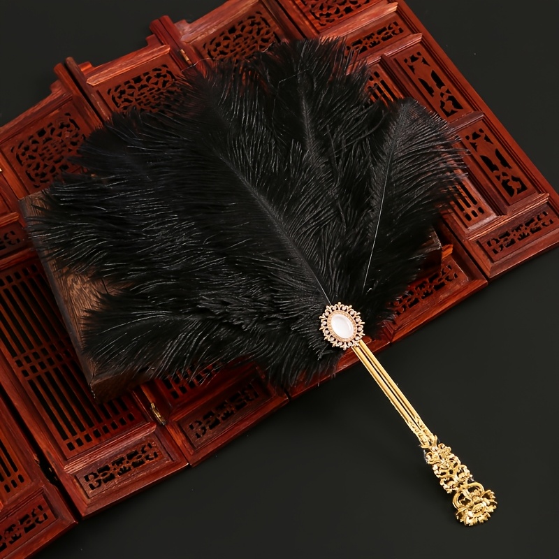 E-shop Künstlicher Straußenfeder-Performance-Fächer, ein wunderschöner Hanfu-Dekorationsfächer geeignet für Bälle, Partys, Hochzeiten verschiedene