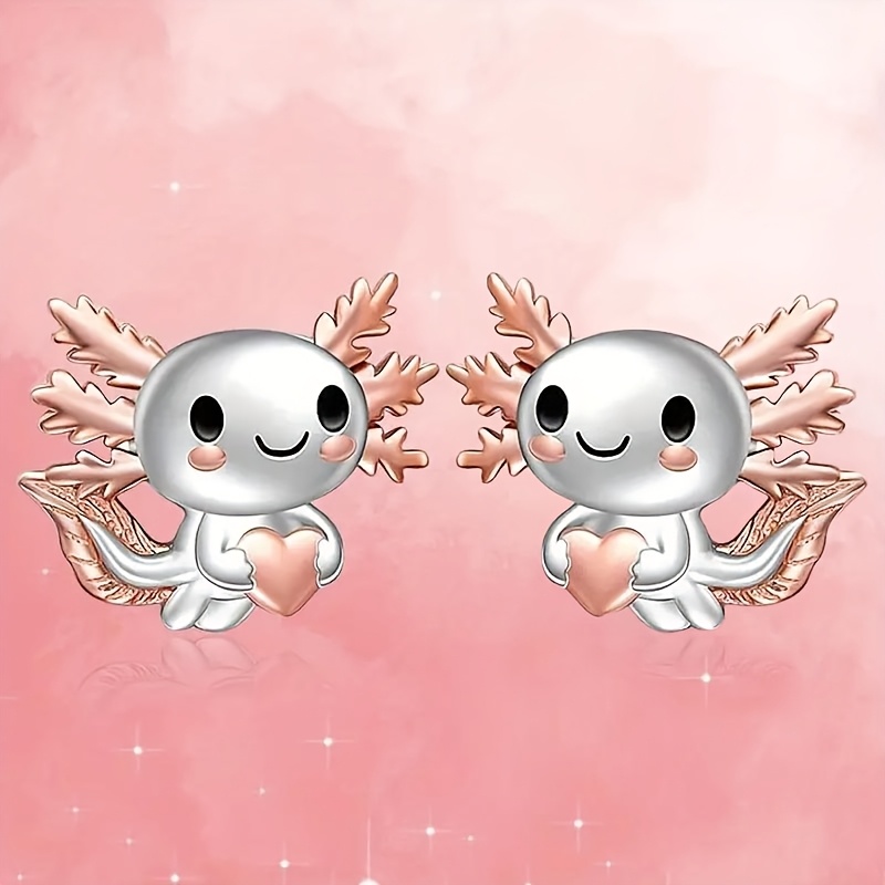 Image of Shape Rose Golden Enamel Stud Earrings Exquisite Axolotl Animal Earrings For Women Casual Vacation Elegant Earrings Jewelry Gift