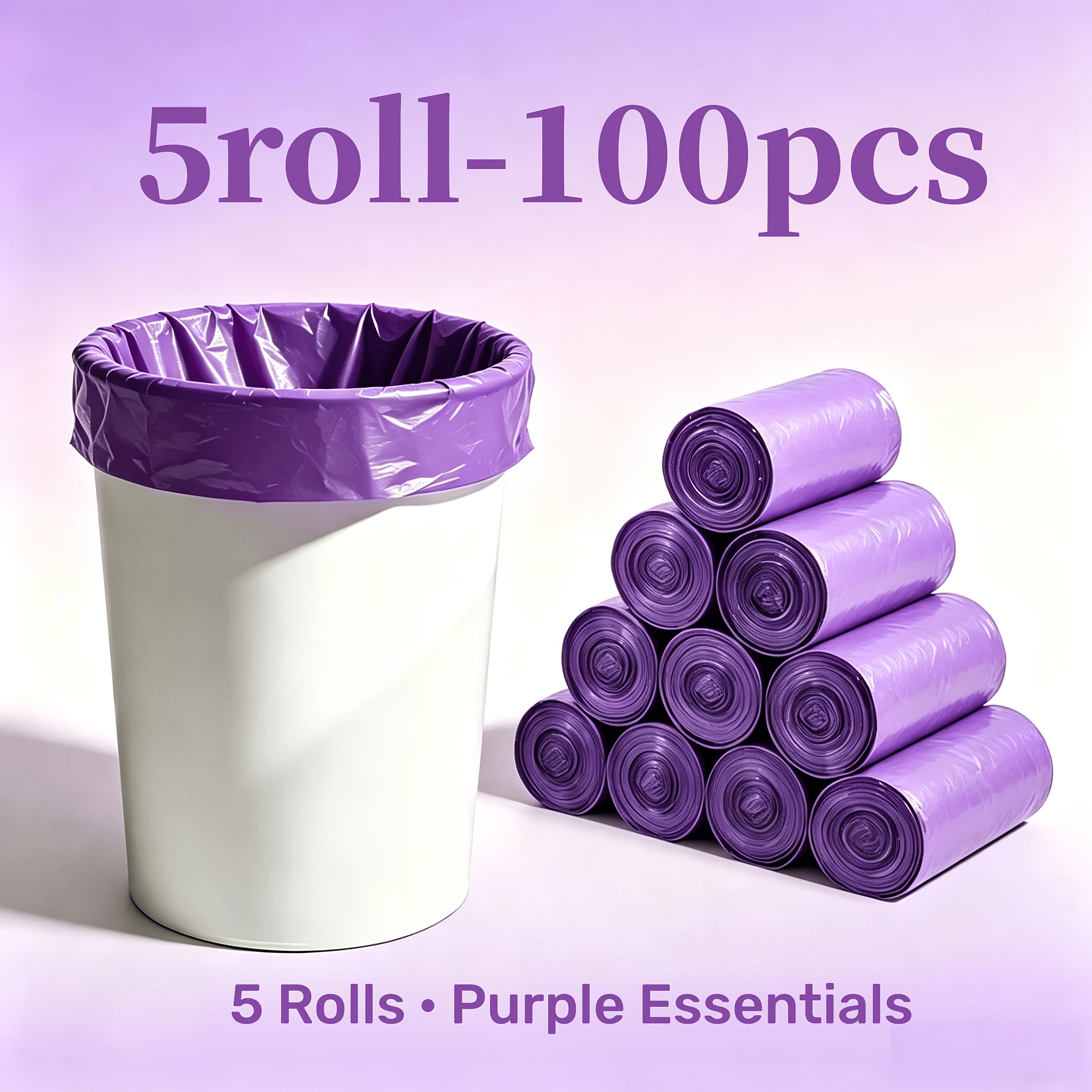 TEMU 5 Rolls Of 100 Purple Leak-proof And Odor-proof Garbage Bags - Extra-large Thick Garbage Bags Suitable For Home, Office, Kitchen, Bathroom,