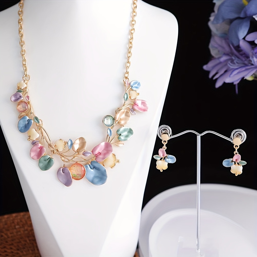 Romantic Pink Leaf Enamel Jewelry Set for Women