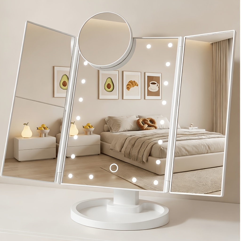TEMU Makeup Mirror With Lights, Led Vanity Mirror Touch Screen, 1x 2x 3x 10x Magnifying, , Travel Mirror For Desk, Gift For Women, Rose Golden/black