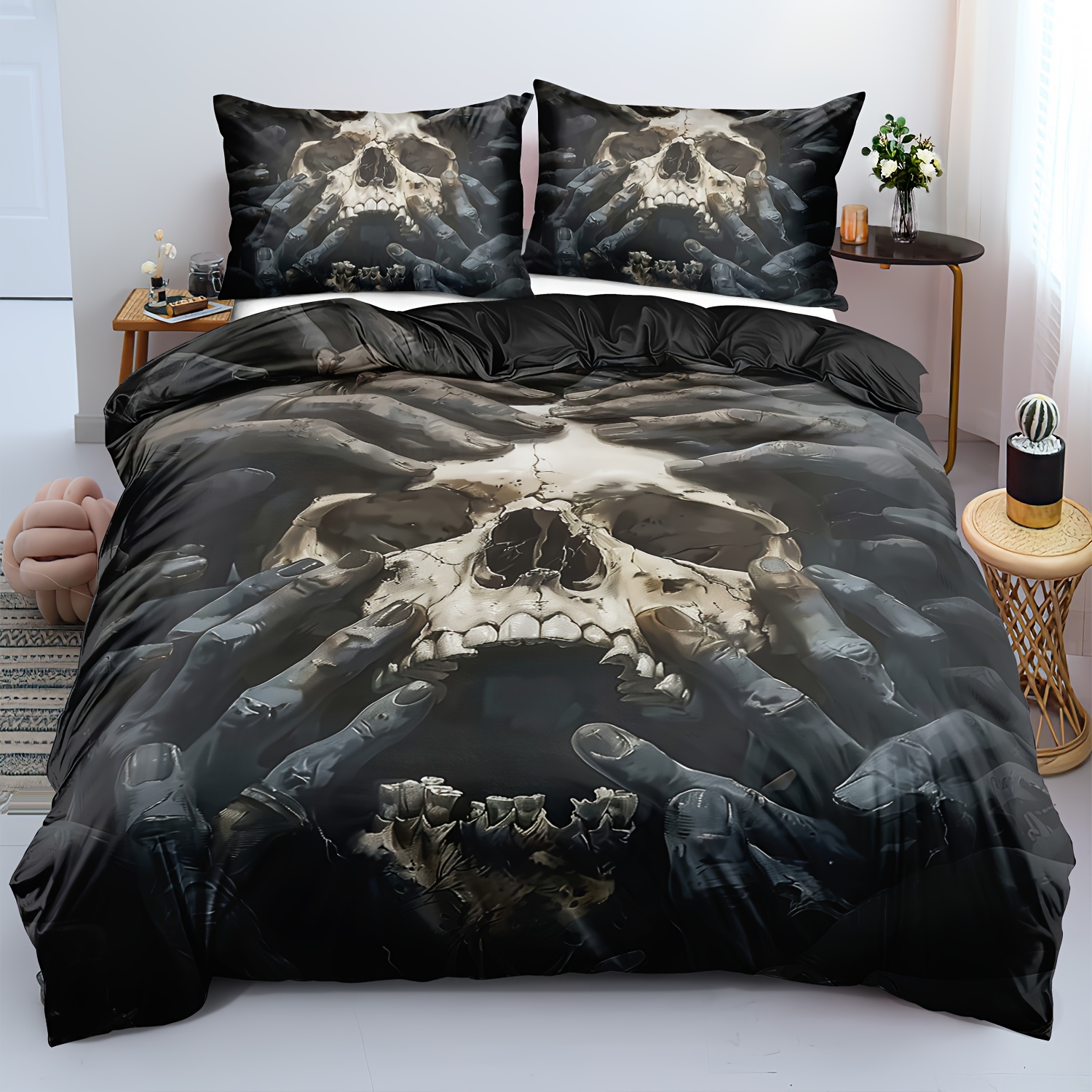 

2/3pcs Duvet Cover Set, Soft And Comfortable Gothic Duvet Cover, Bedding Set, Duvet Cover, Gothic Bedding Set, Skeleton Duvet Cover Set (1*duvet Cover +1/2*pillowcase, Core Not Included) For