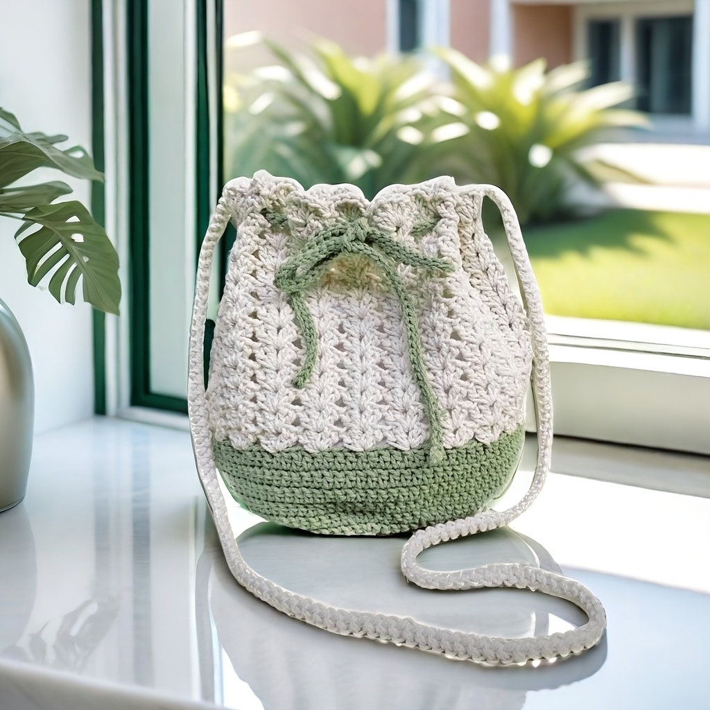 

1pc Diy Crochet Bucket Bag Kit, Round Bottom Crossbody Handbag Crafting Set, Light Green/ Fabric Material, All Craft Supplies, Bag Materials