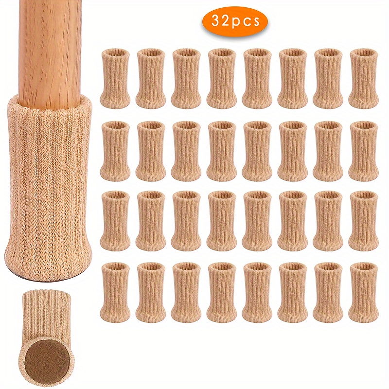 E-shop 32 Stück, Dicke Doppelschicht Stuhlbeinsocken mit Klassischem Streifendesign, Rutschfeste Möbelgleiter für Wohnzimmer, Esszimmer, Schlafzimmer,