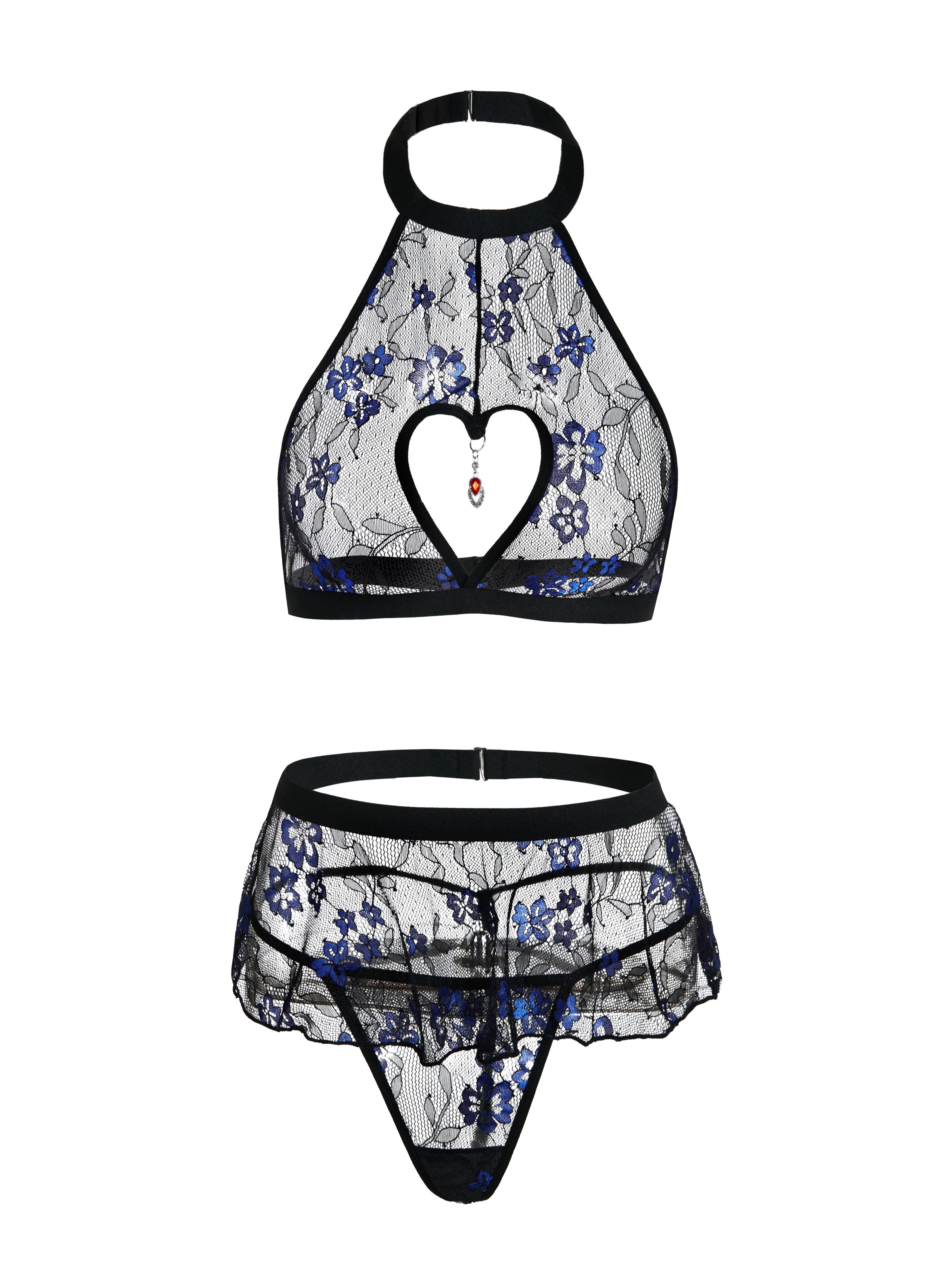 Camouflage Print Mesh Lingerie Set, Push Up Bra & Garter Belt Thong,  Women's Sexy Lingerie & Underwear