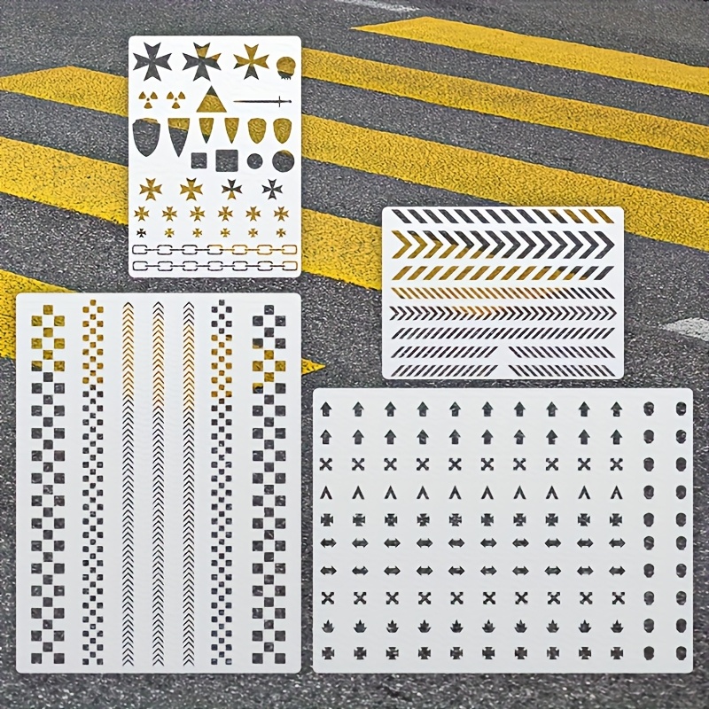 E-shop 4 Stück Geometrische Schablonen, Symbol-Schablonen, Wiederverwendbare Schachbrett-Kriegsspiel-Spritzpistolen, zum Zeichnen von industriellen
