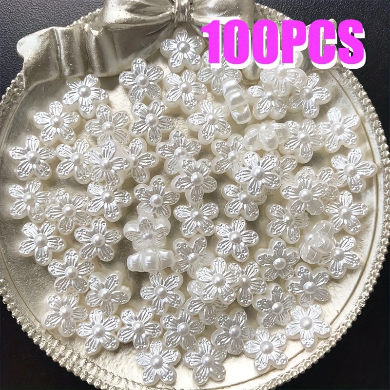 100pcs/11mm Off-white Plum Loose Beads Jewelry Additions Abs Pearlescent Effect Flower Spacer Earring Materials