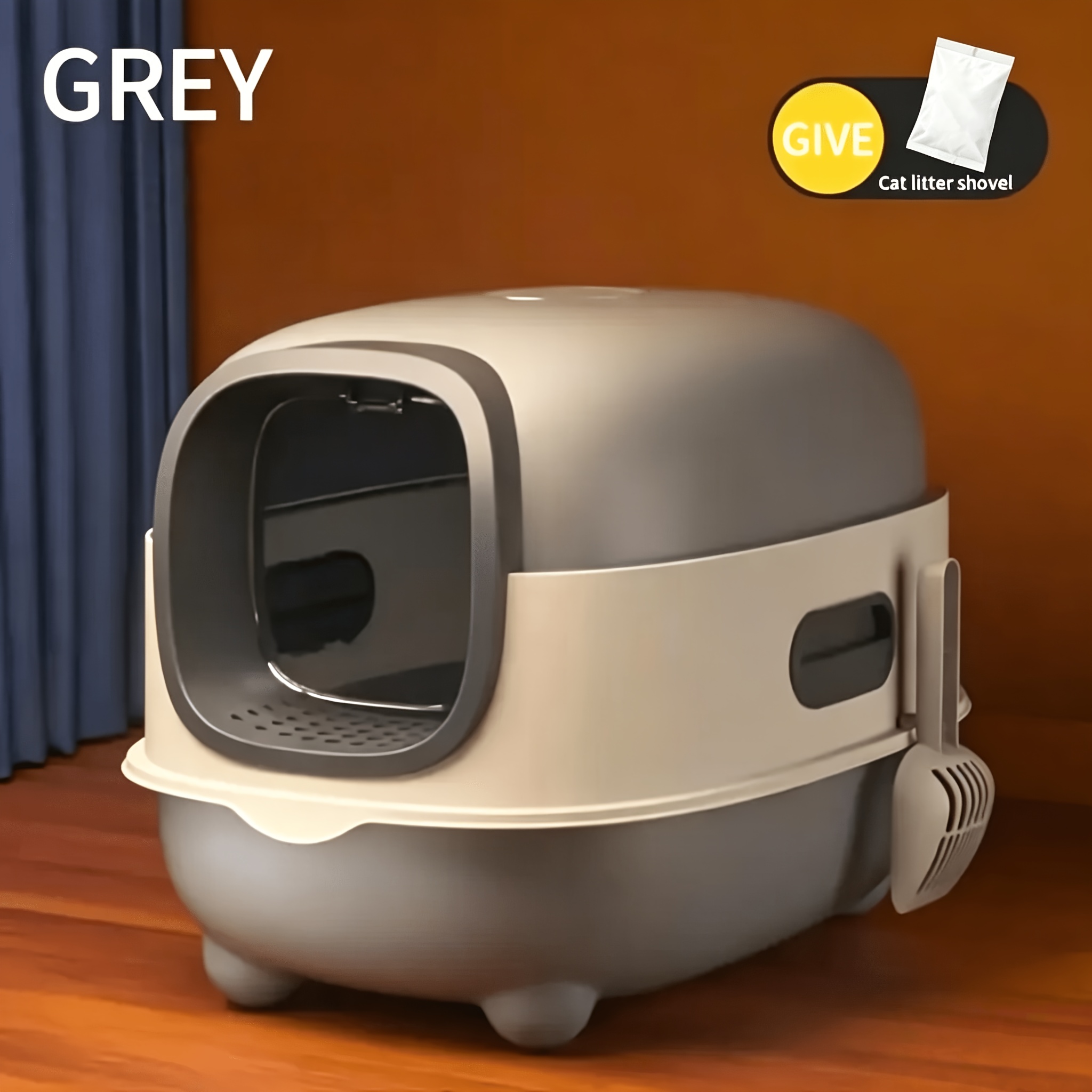TEMU A Spacious Litter Box For Cats Completely Covered, Prevents , Convenient To Store And Set Up, Can Cat Litter, Comes With A Scoop, And Is Easy To Clean - Ideal For Small To Medium Cats
