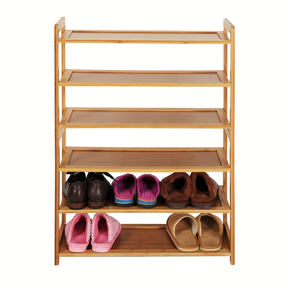 

1pc 6-layer Flat Bamboo Shoe Rack In Natural Wood Color