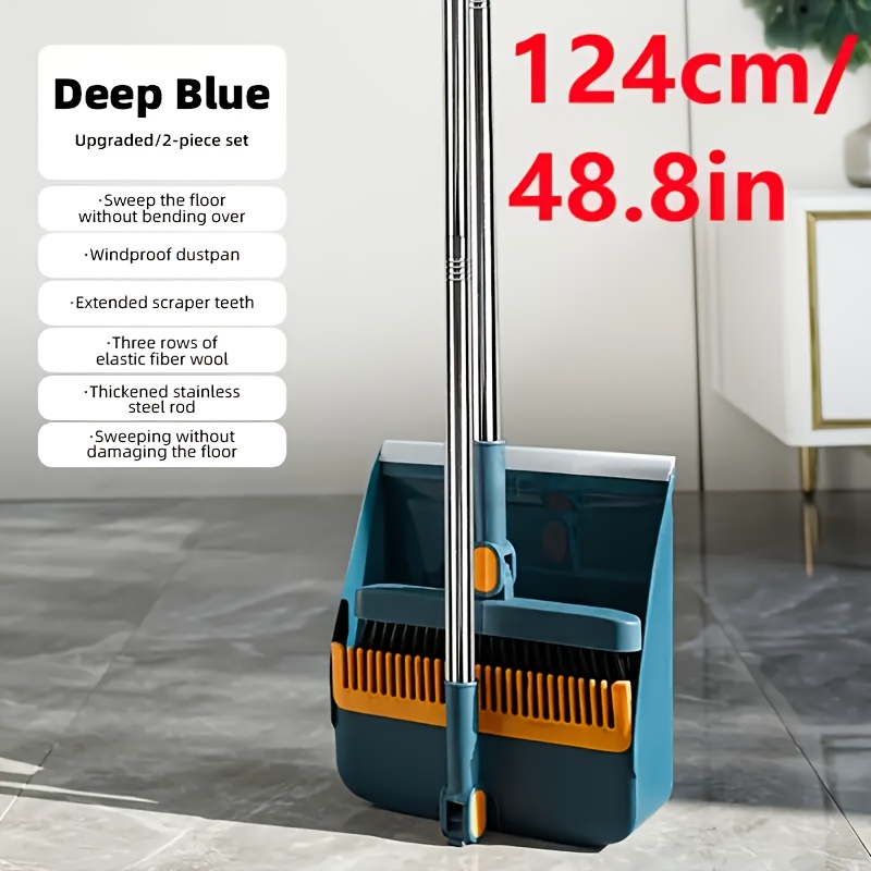 TEMU Ensemble balai et pelle à cheveux 3-en-1 avec manche long de 48,8 pouces, idéal pour salon, cour, cuisine, couloir de bureau. Conçu en position
