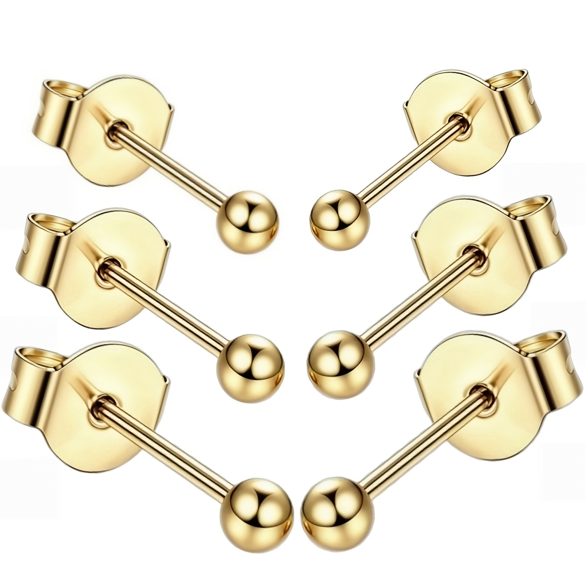 TEMU Set di 3 di orecchini a con sfera in acciaio inossidabile - Ipoallergenici, durevoli, misure multiple, stile , design vintage versatile per