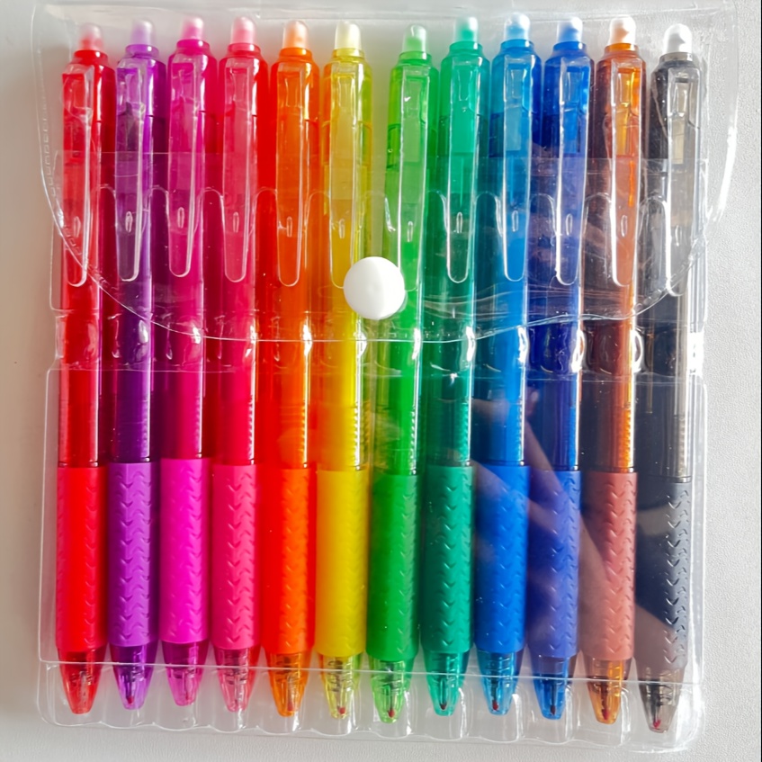 TEMU 12 Color Retractable Erasable Neutral Pen, Press Type Stationery, Writing Colored Pen, Student Stationery