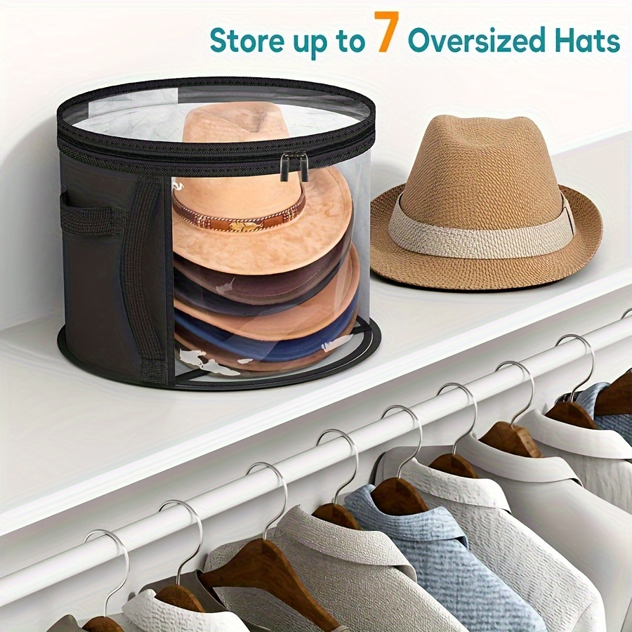 

Stylish Foldable Hat Organizer - Holds 7 Oversized Caps, Including Cowboy & Baseball Hats - Non-woven Fabric With - Portable With Handle For , Round Shape