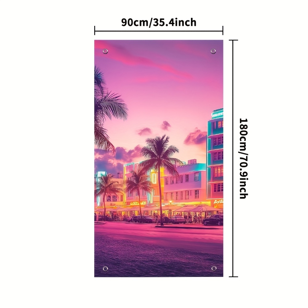 TEMU Rideau de Porte Bannière à Miami South Beach 1pc - Décoration en Polyester Imprimé Plat 2D pour Chambres et Salons, Pas d'Électricité , Fête &