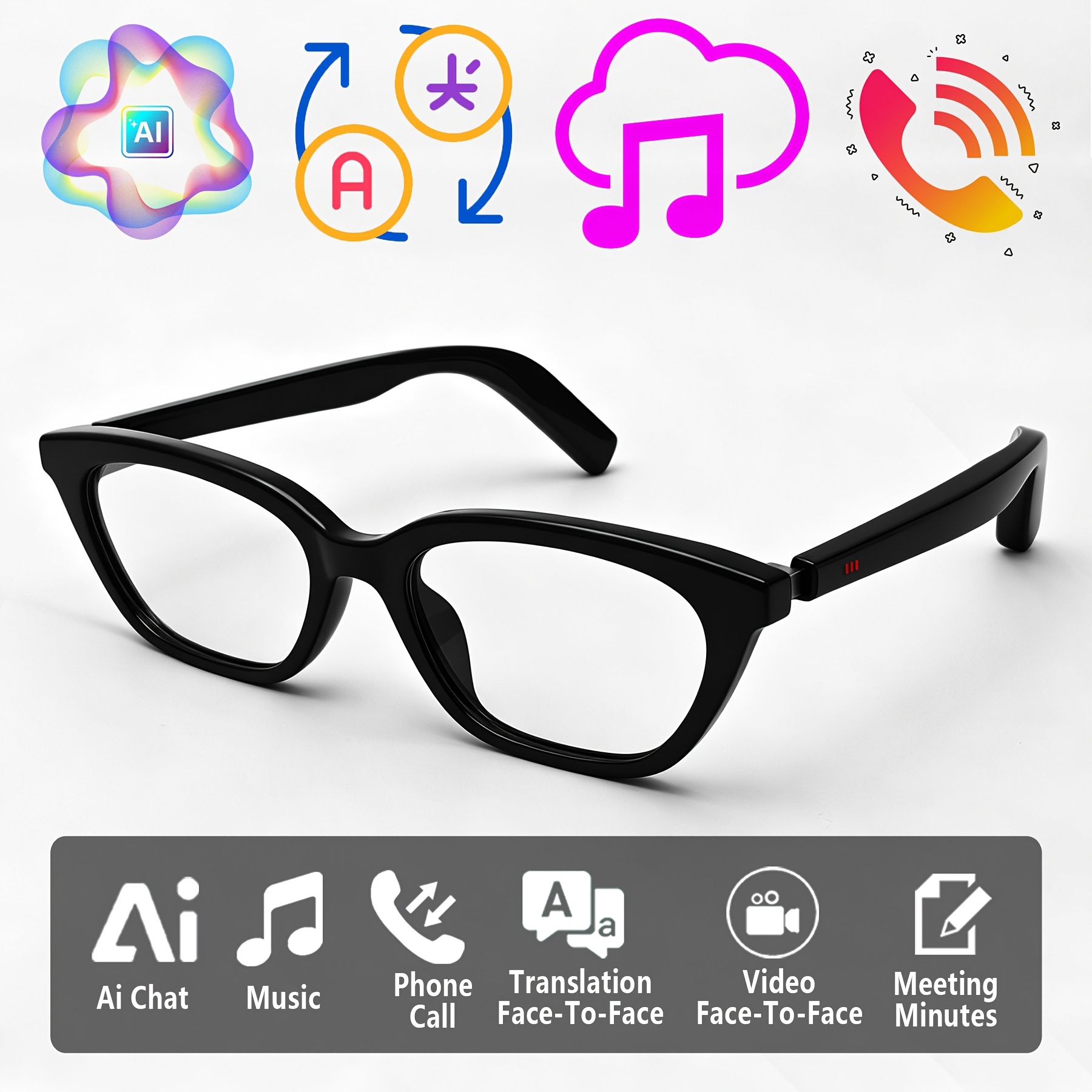 Ai Smart Glasses, Smart Glasses With 100+ Languages Real-time Translation Support, System, New Multi- Glasses For Men And Women, Built-in Microphone And Speaker, Calls And Hifi Music Quality, Music