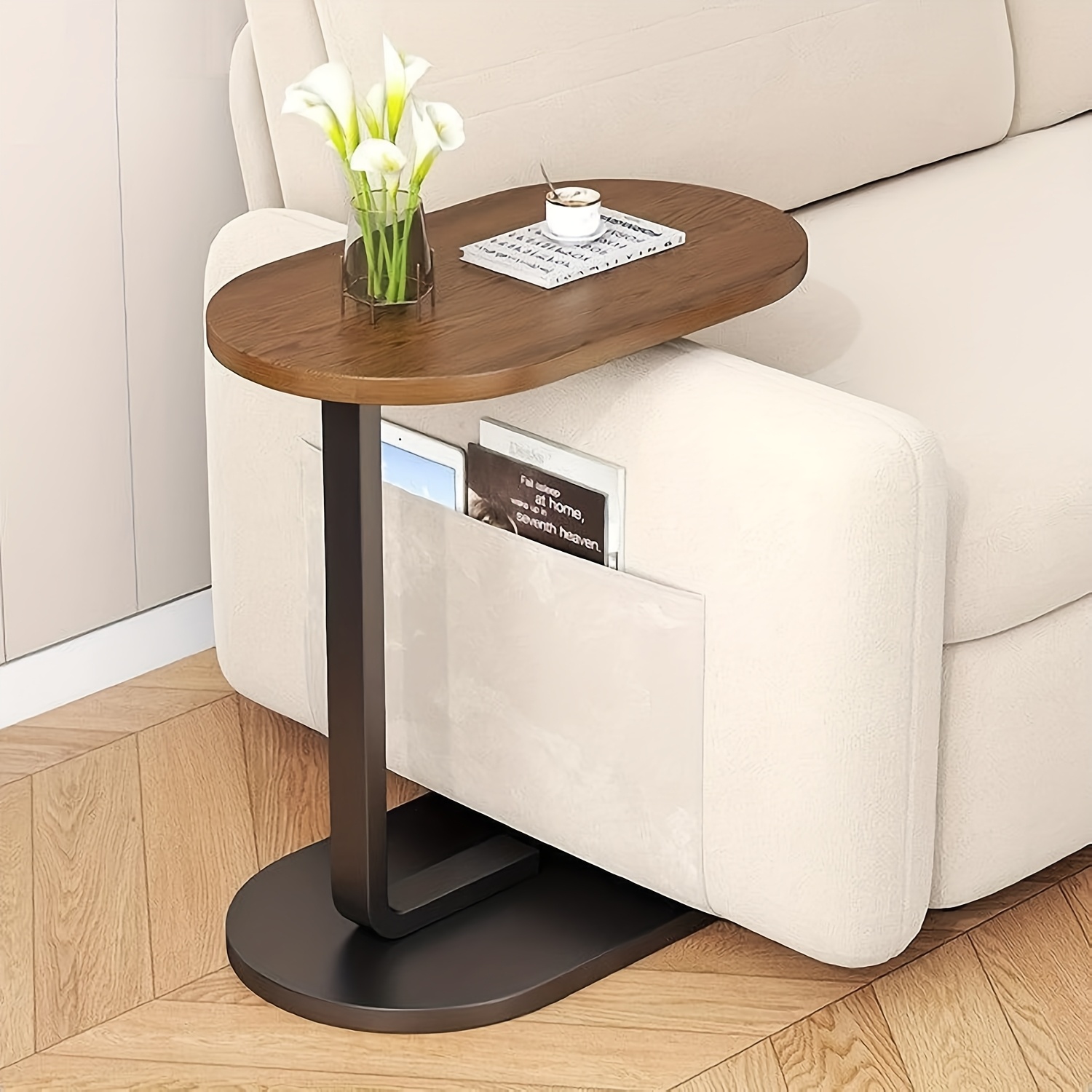coffee table c shaped end table for couch adjustable height c shaped side   saving sofa side table with sturdy   wood   for living room bedroom apartment laptop desk