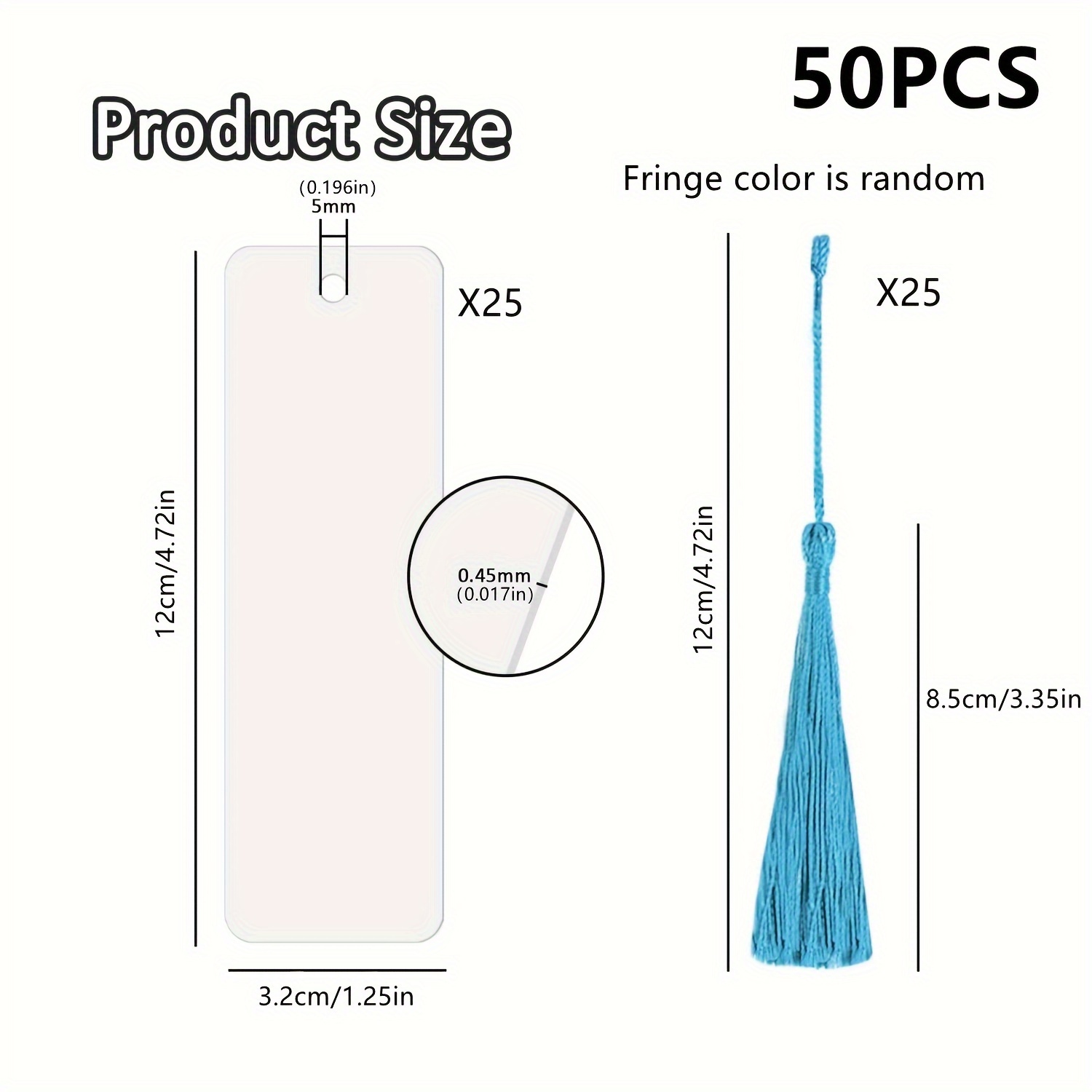 TEMU 50pcs Rectangular Sublimation Blank Bookmark With Color Tassel Single-sided Printable Blank Bookmark Diy Craft For Decorative Gifts
