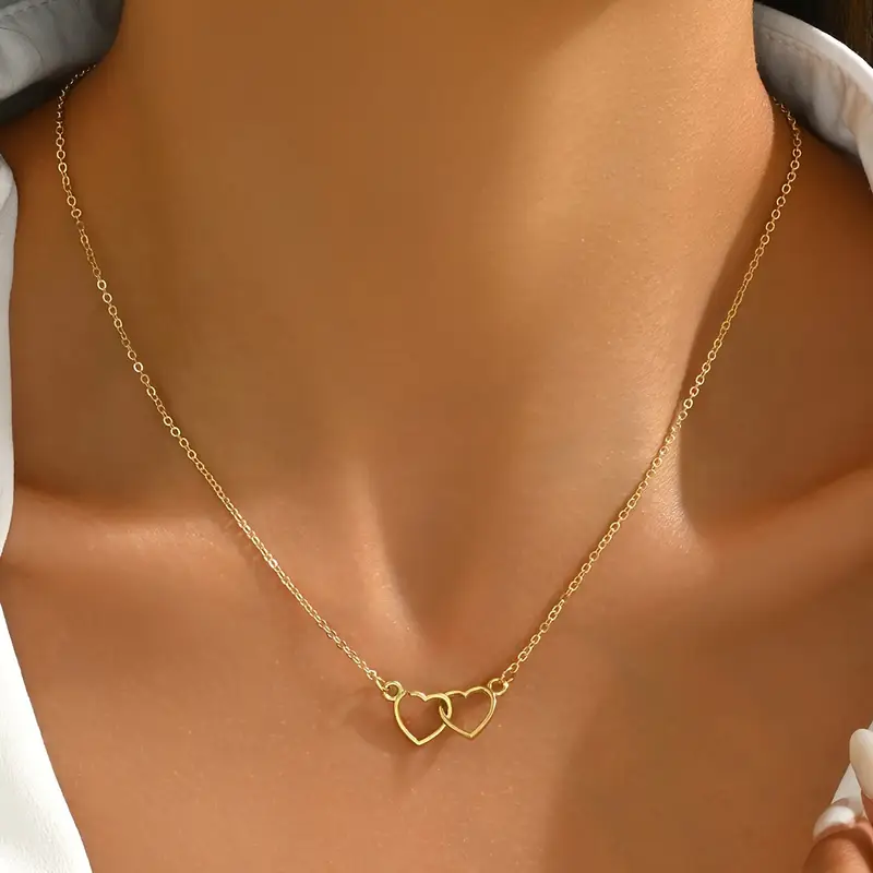 1pc s interconnected hearts pendant necklace minimalist everyday valentines jewelry gift delicate chain for anniversary birthday graduation year round elegant necklace for necklace anniversary gift stylish accessory fine fashion accessory birthday present durable material romantic gift for teenager Product details 2
