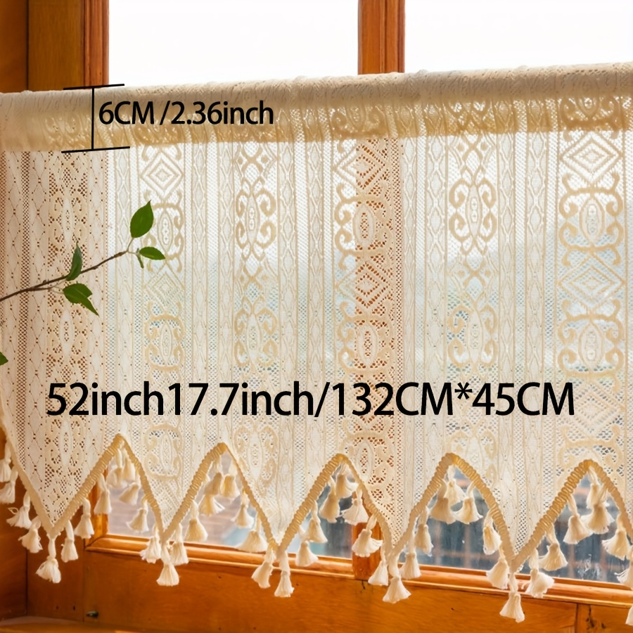 TEMU 1pc Bohemian Tassel Curtain, European Middle Eastern Decorative Short Curtain For Kitchen, Bedroom, Living Room, Semi-sheer Polyester 100% Rod Pocket Window Treatment, , Theme, 140-160gsm