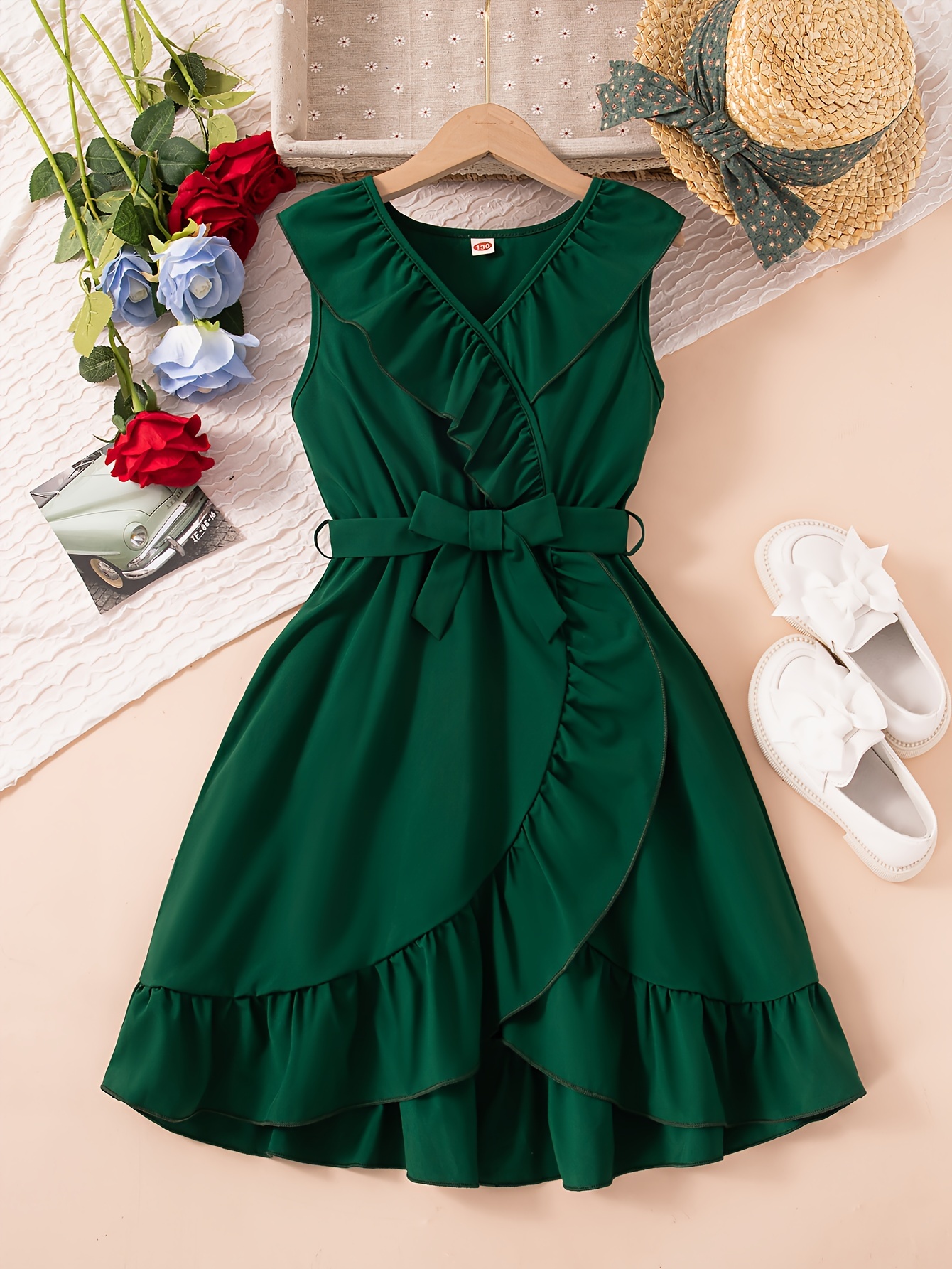 a stylish sleeveless dress girls a v neck edges - Temu Georgia