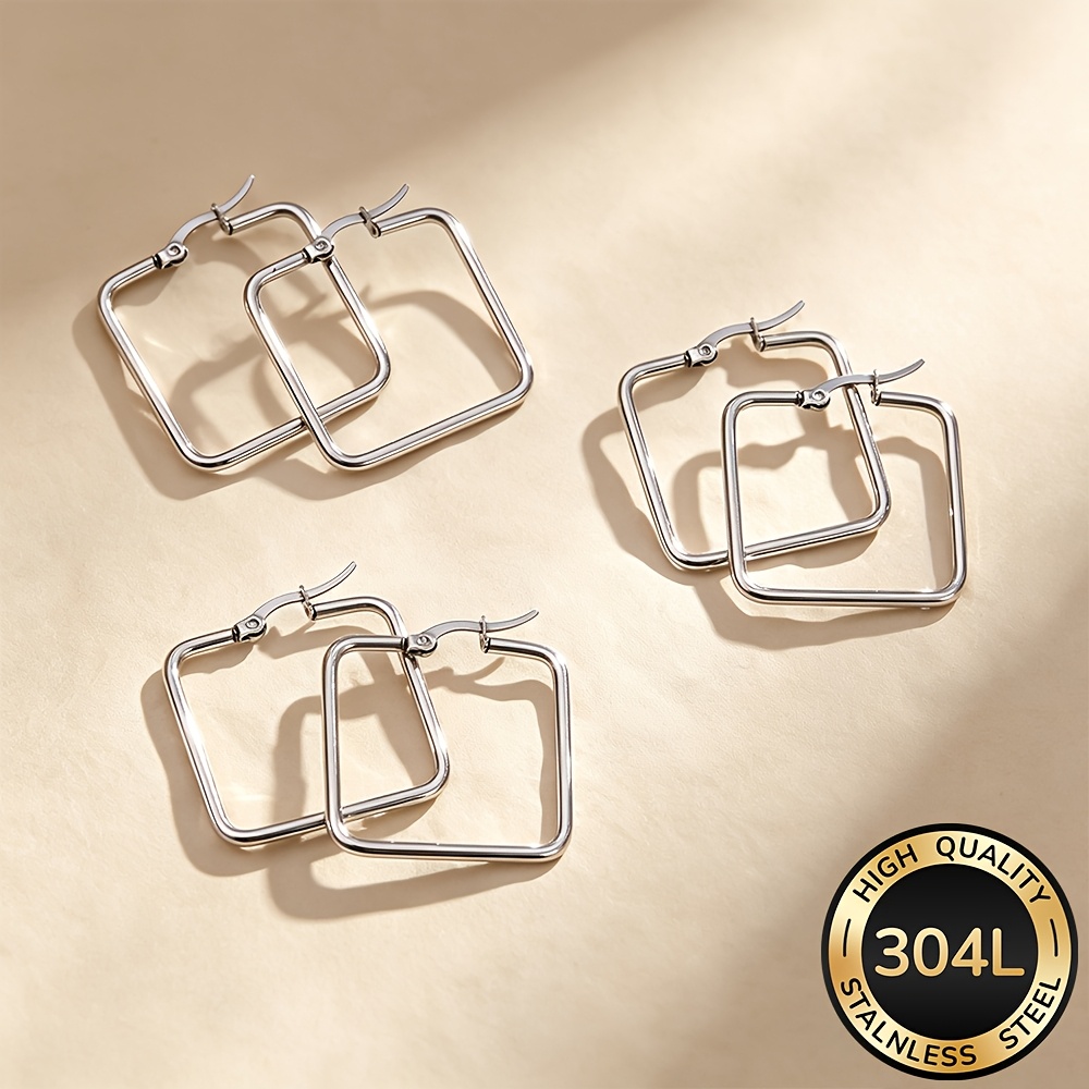 TEMU 3 Pairs Of High-quality 304l Stainless Steel Women's Earrings Irregular Earring Set Hypoallergenic Lightweight Earrings, | Fashionable Women's