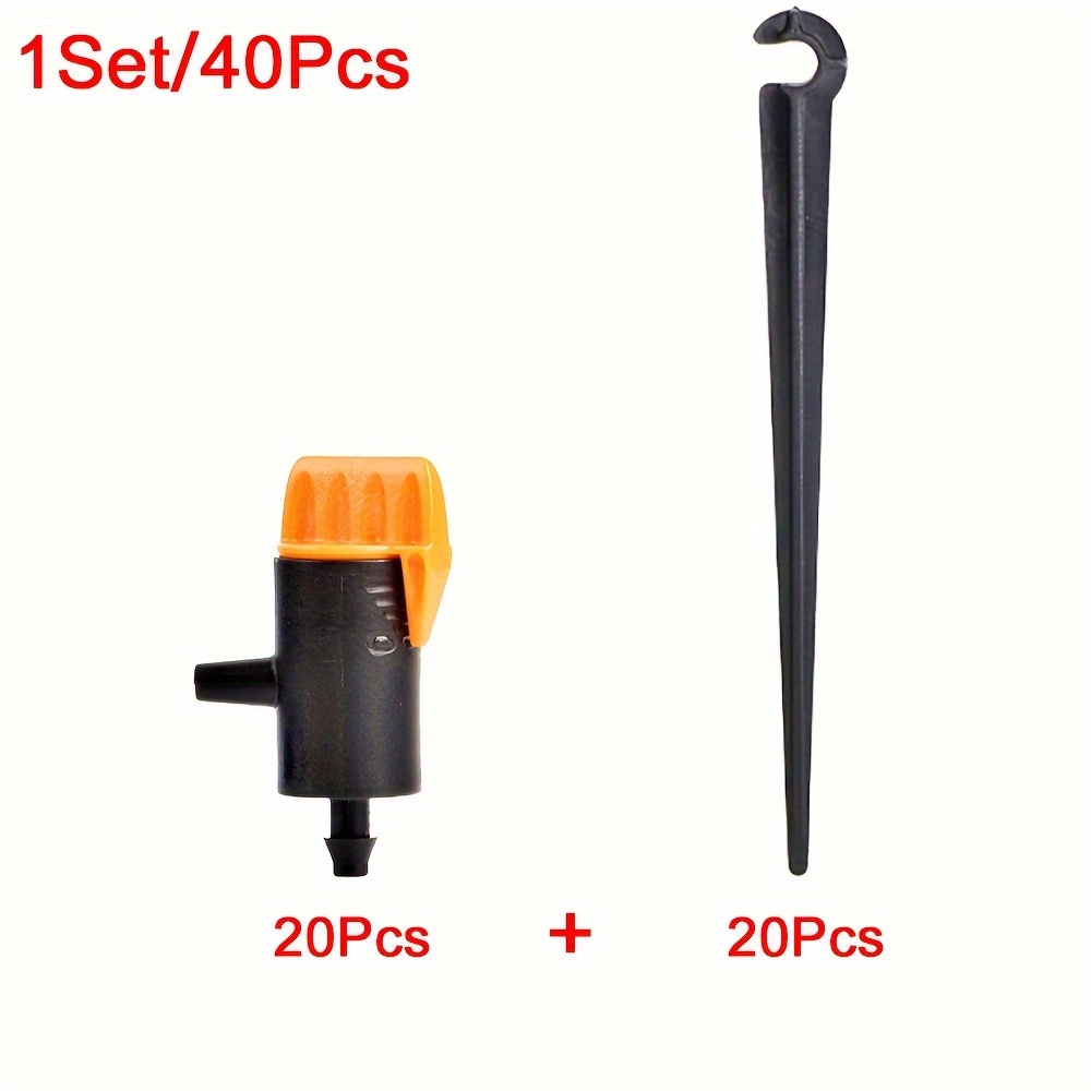 1 Set/40pcs Micro Drip Irrigation System Tool Adjustable Dripper Pressure Compensating Dripper, With 110 Mm Stake, Suitable For 4/7 Mm Hose Garden Plant Watering System