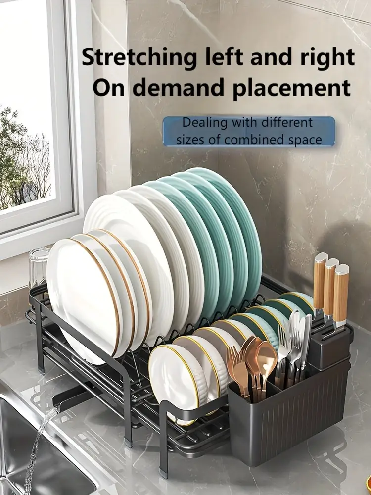1pc expandable dishwasher rack large utensil drying rack with drainage plate set multifunctional utensil rack for kitchen counter extendable utensil drain for kitchen counter valentines day gifts black white 12 59 w x 13 77 d Product details 0