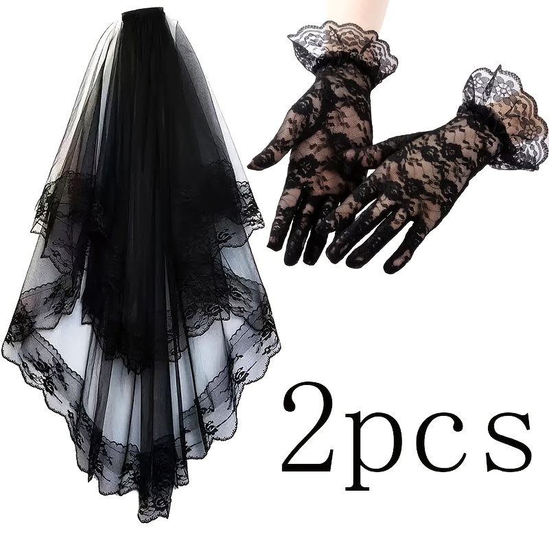 TEMU 2pcs Adult For Halloween Women's Costume Additions Set (veil, Gloves), Suitable For Halloween, Weddings, Themed Parties, Cosplay, Masquerade