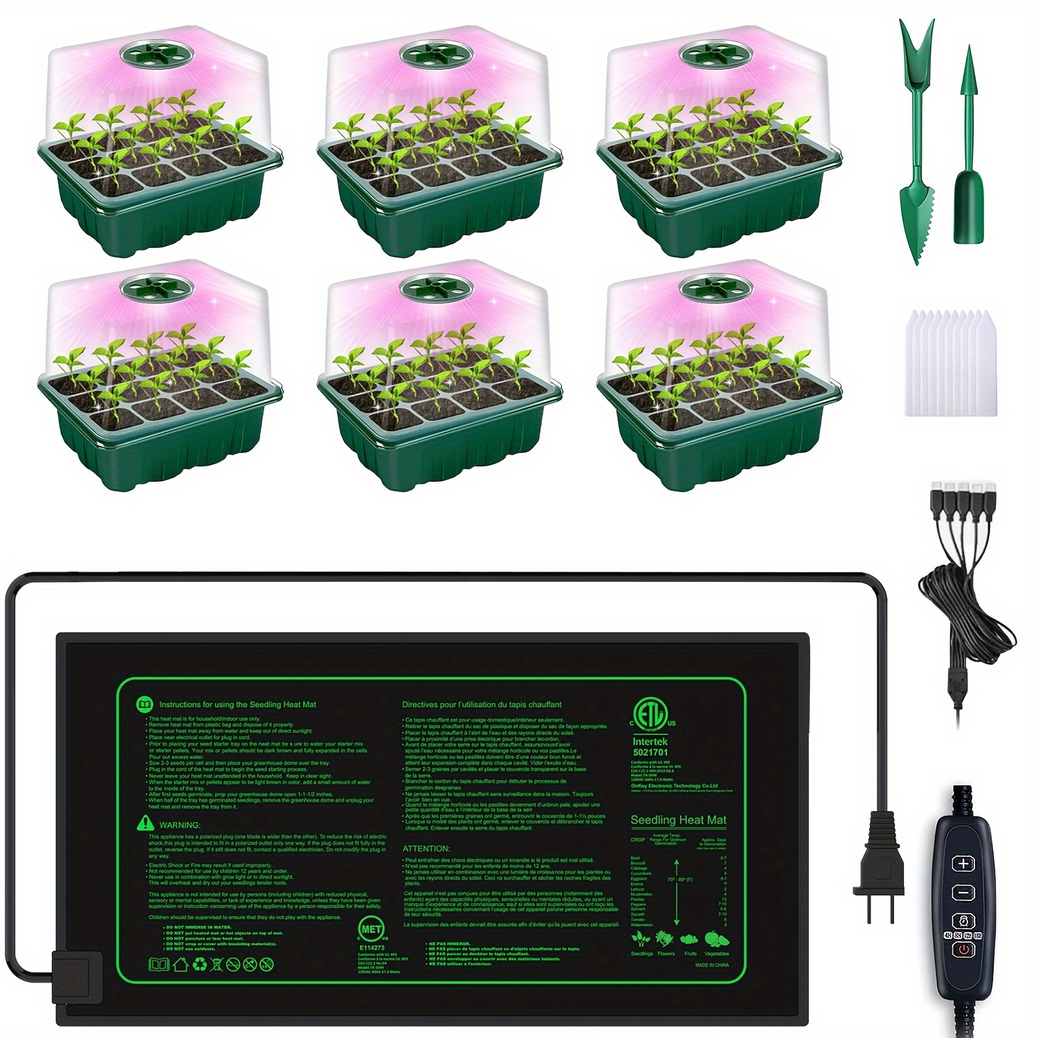 

6 Trays And Mat 72- Starting Kit 4 Set Domes Heightened For Small Germination Starting