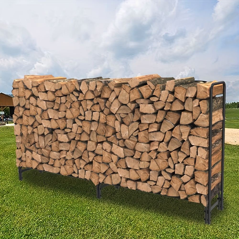 

Grand porte-bûches d'extérieur en acier robuste, support de rangement pour bois de cheminée, pour 295 kg de bois de chauffage, jardin, 232x117x34.8cm