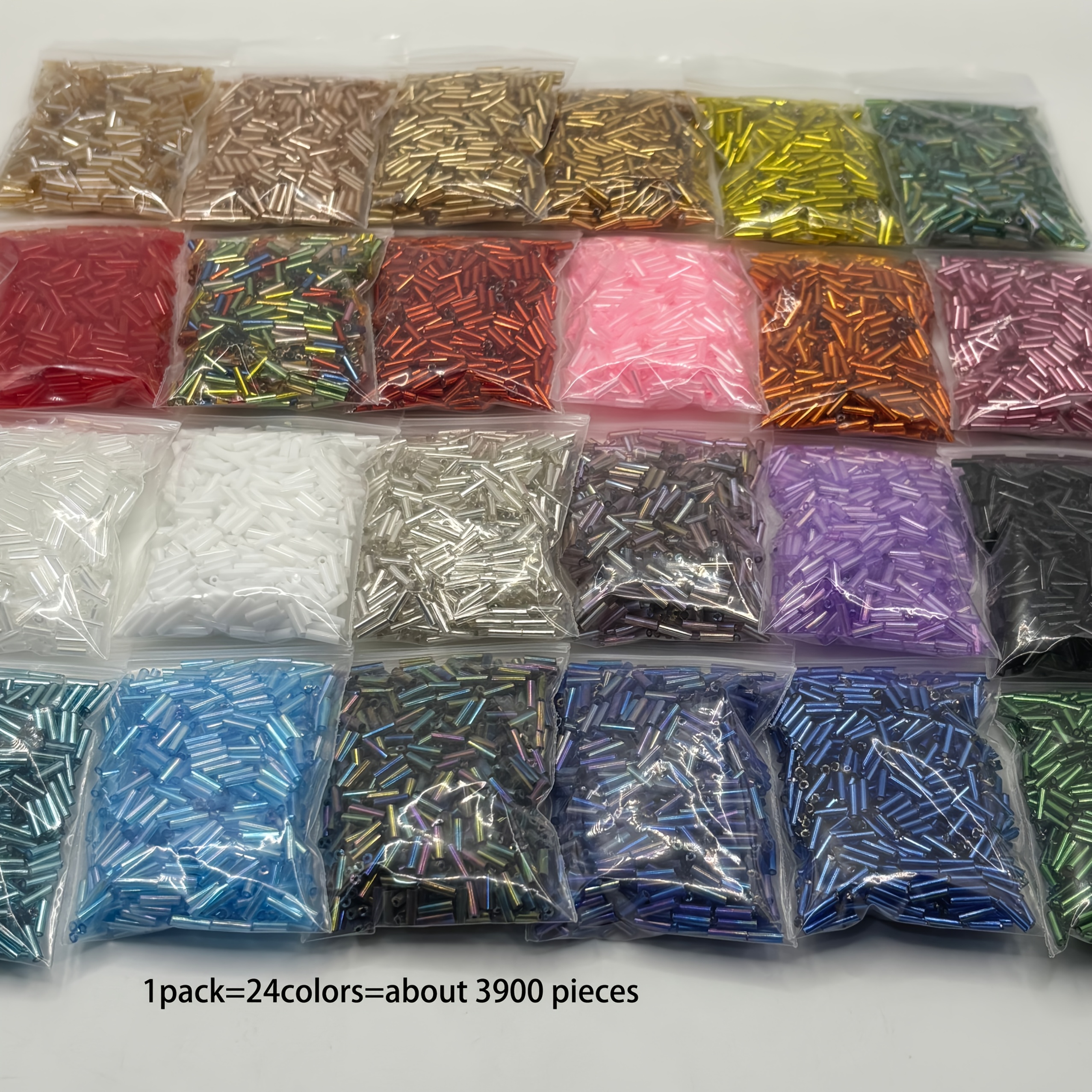 Image of 3900 Colorful Glass Tube Beads, 2x6 Mm - 24 Vibrant Colors Suitable For Jewelry, Bracelets, Necklaces, And Craft Projects - Perfect For Hand Sewing, Clothing, Bags, And Cross- Additions